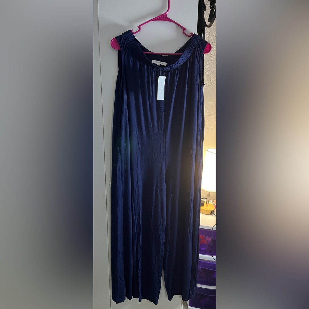 Persephone Long Blue Jumpsuit, Wide Leg, Size S
